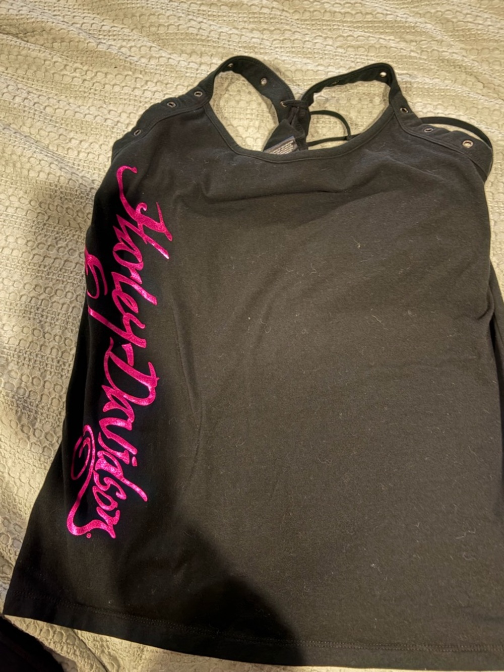Harley-Davidson Black Tank Top with Hot Pink Script Side Logo
